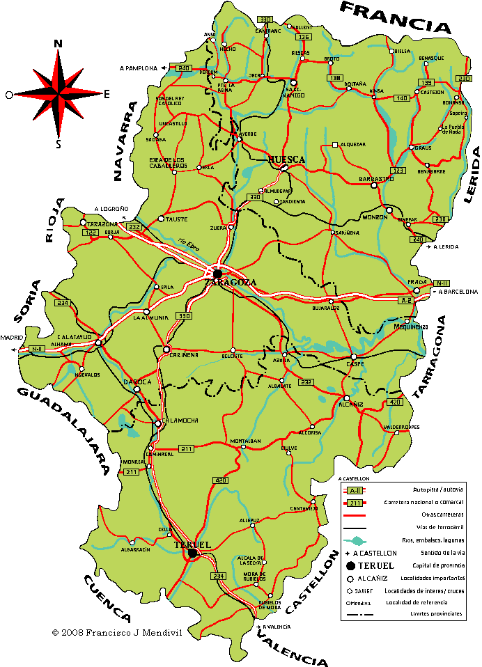 Carte des routes d'Aragon