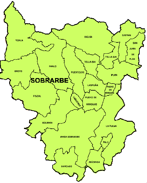 Carte de Region Comarca de Sobrarbe et municipalités Carte de Region Comarca de Sobrarbe et municipalités