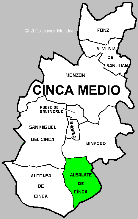 Carte Municipalité Albalate de Cinca dans Comarca Cinca Medio