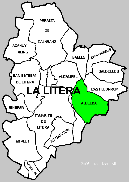 Carte municipalité de Albelda dans la Comarca de La Litera/ La Llitera