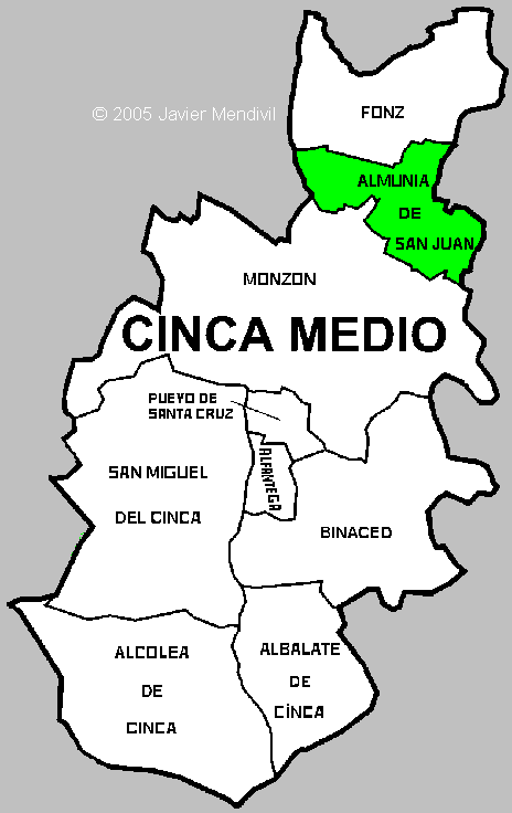 Carte municipalité Almunia de San Juan dans Comarca Cinca Medio