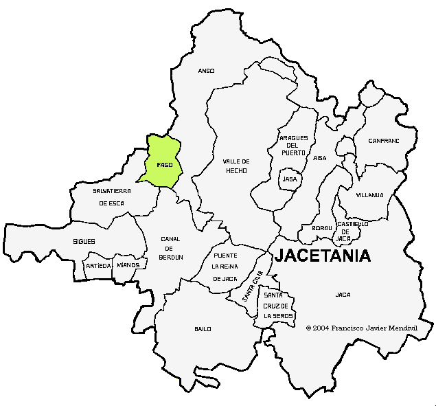 Carte Municipalité Fago dans la Region de la Jacetania