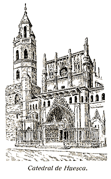 Apparition de la cathédrale de Huesca au début du XXe siècle.
