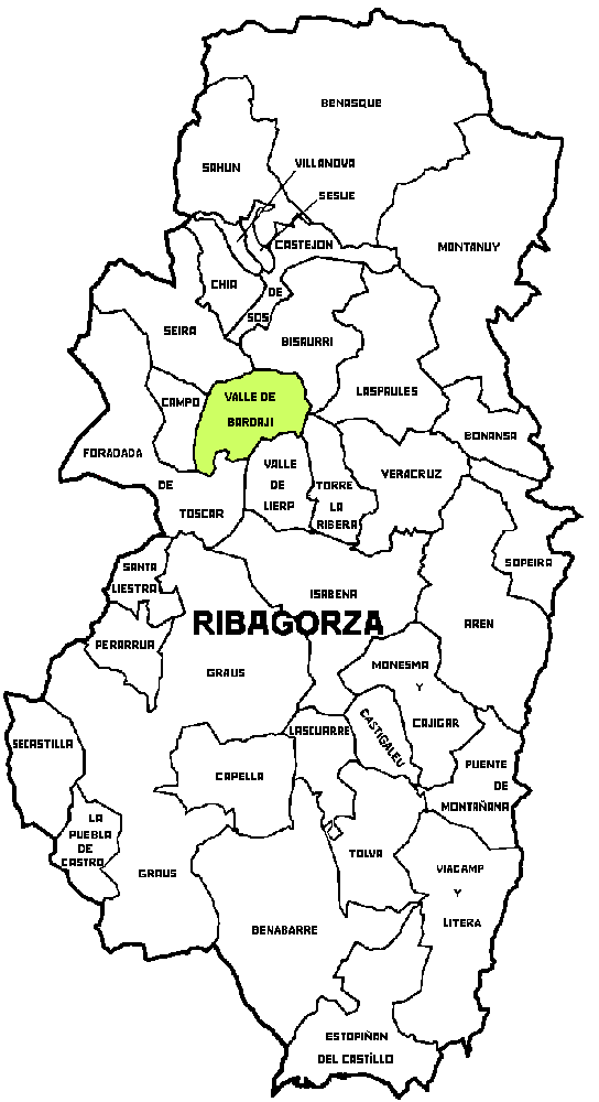 Map Municipality Valle de Bardagi within Comarca de Ribagorza Map municipality Valle de Bardagi within Comarca Ribagorza