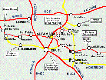 Carte situation villes de Comunidad de Teruel