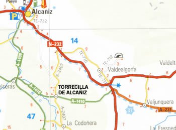 Carte routière de Torrecilla de Alcañiz