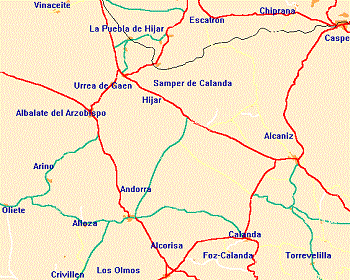 Carte Localisation des villages de Teruel sur la route Bombo et el drum.