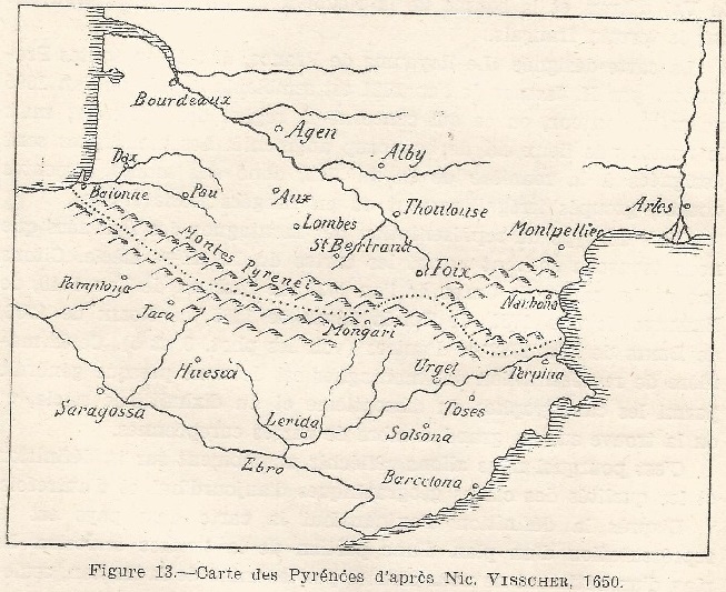 Figure 13. Carte des Pyrènées d'apres Nic. Visscher, 1650 22m